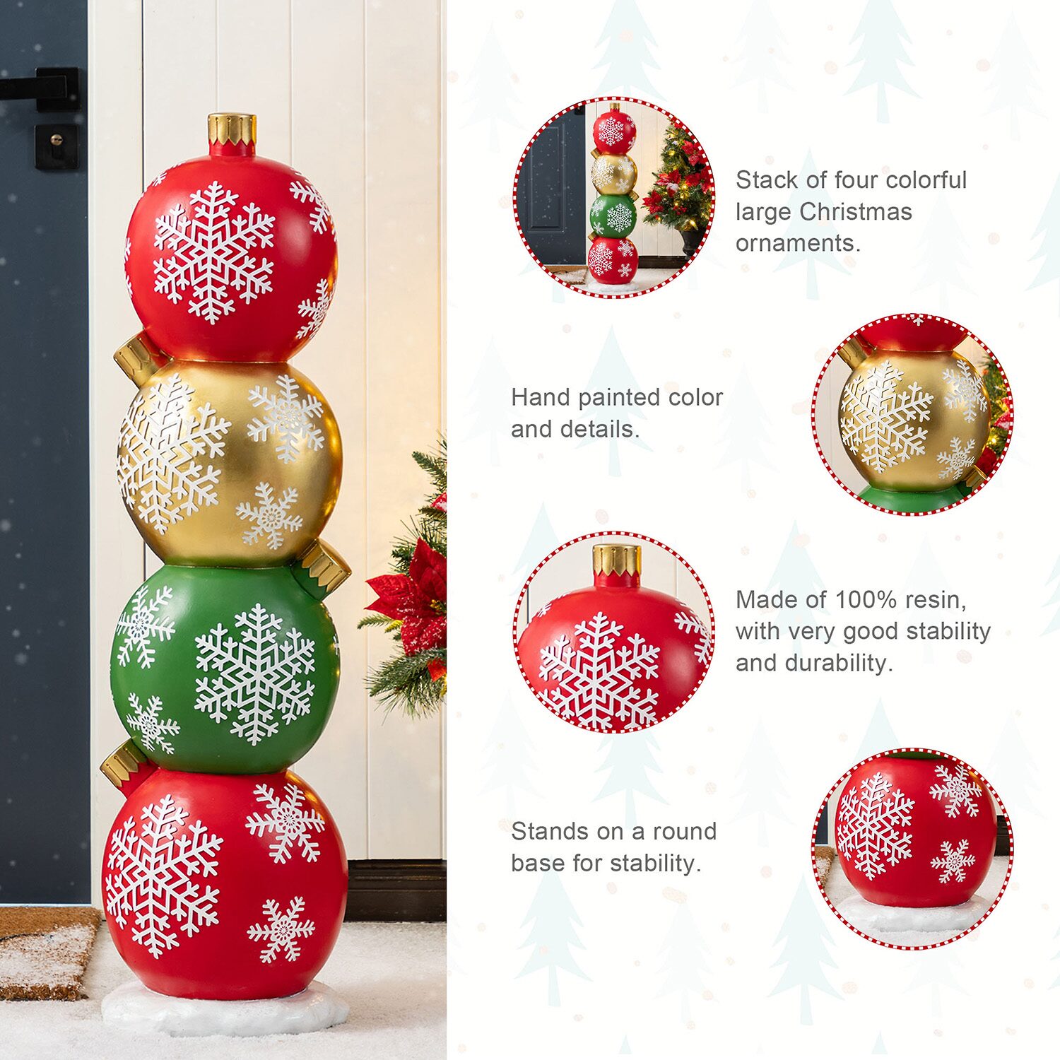 Glitzhome 37"H Christmas Resin Stacked Ornament Porch Christmas Tabletop Decor