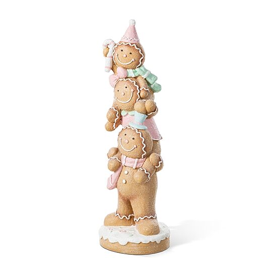 Glitzhome 30"H Christmas Macaron Pink Resin Stacked Gingerbread Man Christmas Tabletop Decor