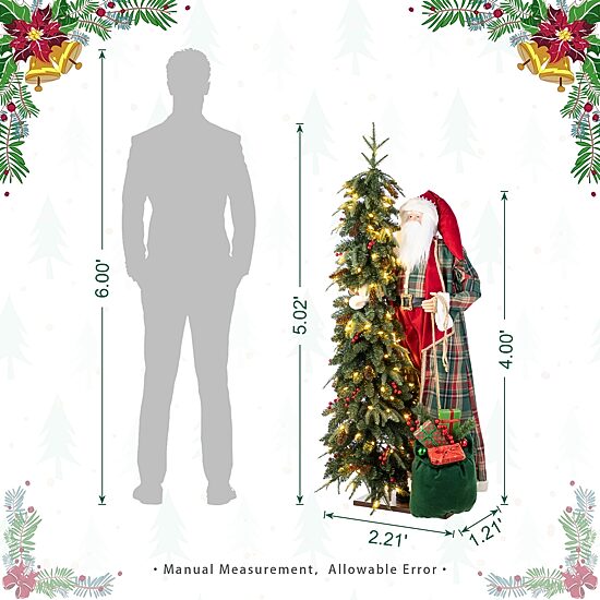 Glitzhome 4ft Oversized Christmas Woodland Santa Christmas Figurine