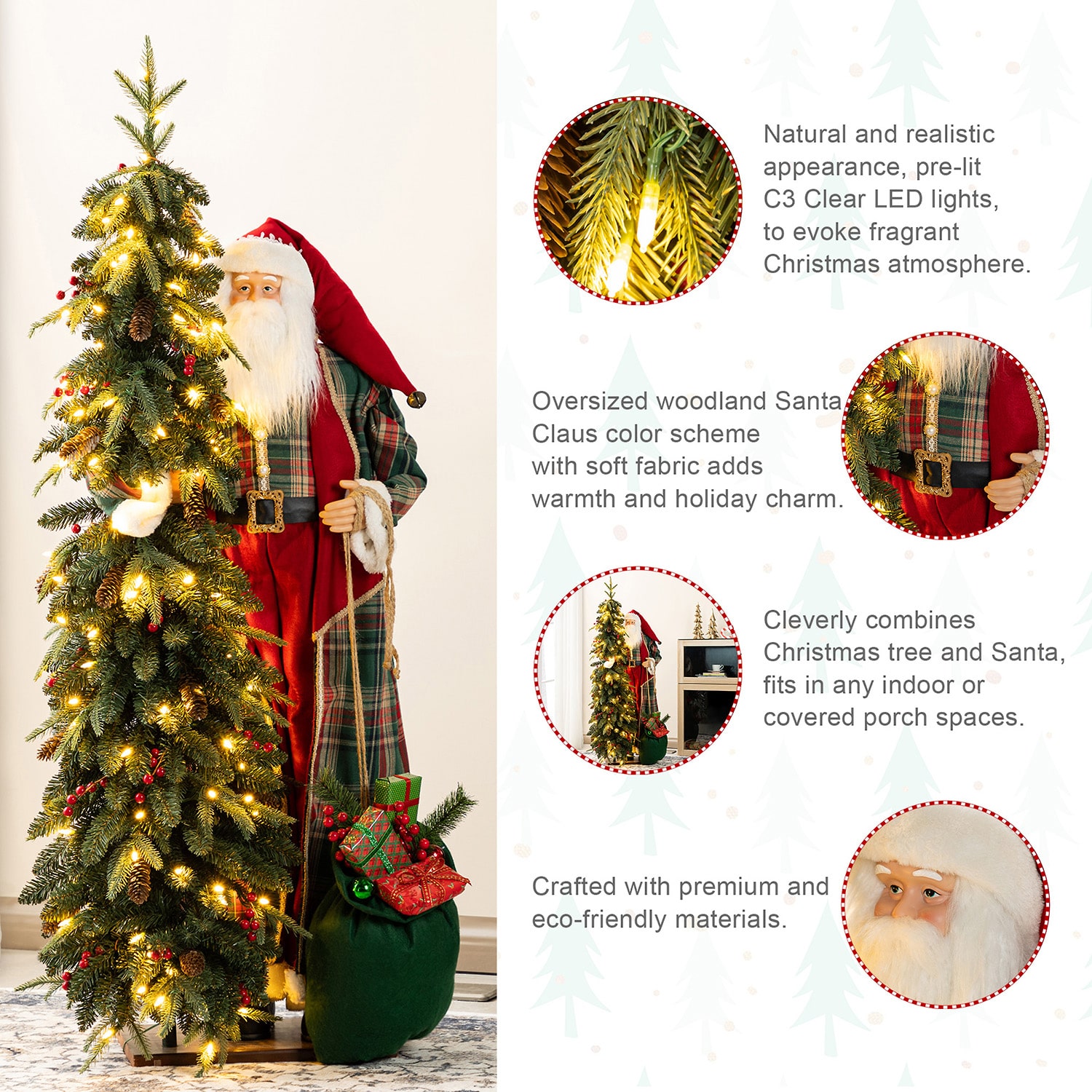 Glitzhome 4ft Oversized Christmas Woodland Santa Christmas Figurine
