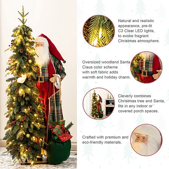 Glitzhome 4ft Oversized Christmas Woodland Santa Christmas Figurine