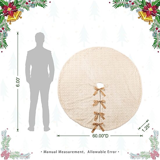 Glitzhome 60"D Deluxe Reversible Milk Coffee Twisted Faux Marten Fur/Korean Fleece Christmas Tree Skirt