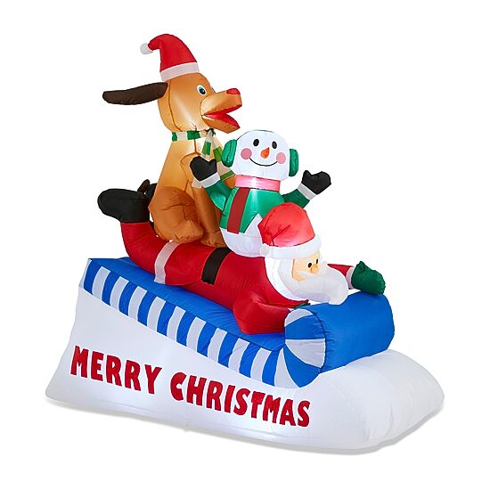 Glitzhome 6ft Lighted Inflatable Skiing Santa, Snowman And Dog Christmas Inflatable