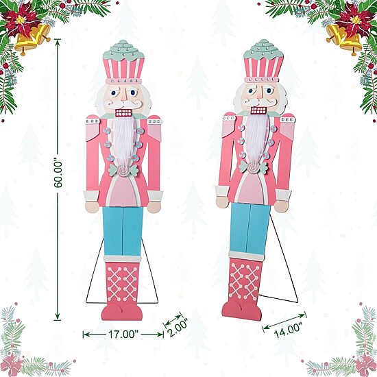 Glitzhome 60"H Christmas Wooden Pink Nutcracker Christmas Porch Sign