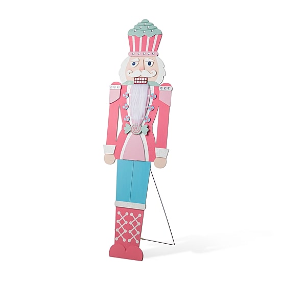 Glitzhome 60"H Christmas Wooden Pink Nutcracker Christmas Porch Sign