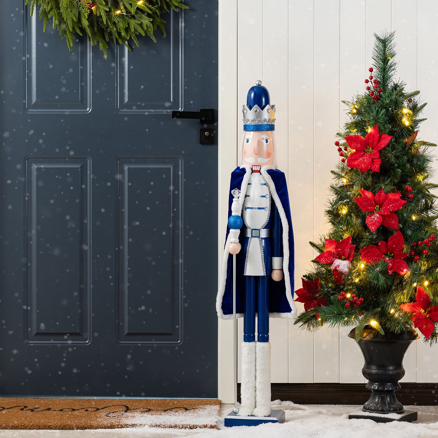 Glitzhome 42"H Wooden Christmas Blue Dressed King Wood Christmas Nutcracker