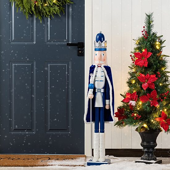 Glitzhome 42"H Wooden Christmas Blue Dressed King Wood Christmas Nutcracker