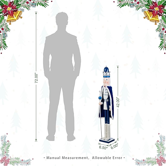 Glitzhome 42"H Wooden Christmas Blue Dressed King Wood Christmas Nutcracker