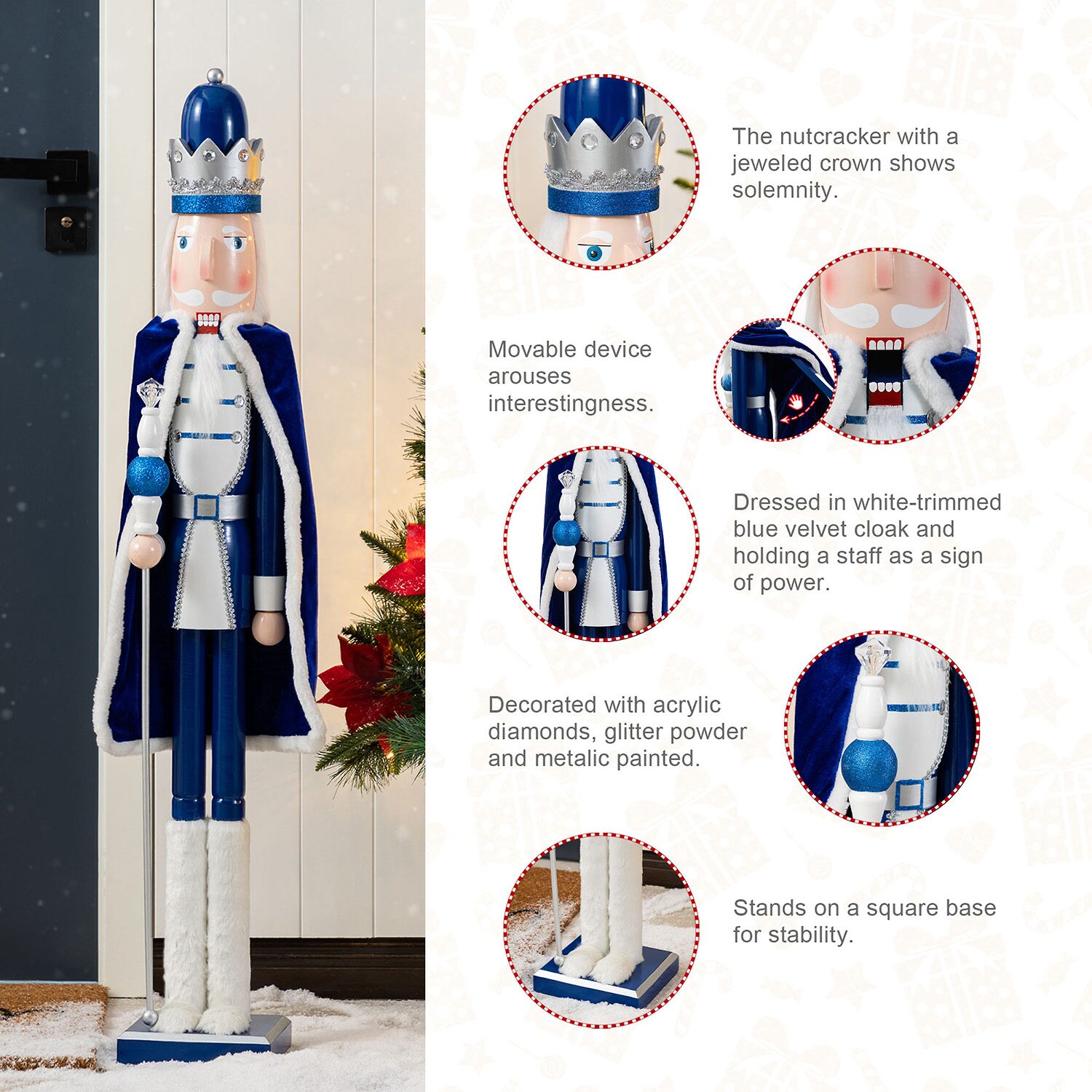 Glitzhome 42"H Wooden Christmas Blue Dressed King Wood Christmas Nutcracker
