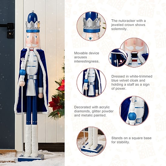 Glitzhome 42"H Wooden Christmas Blue Dressed King Wood Christmas Nutcracker