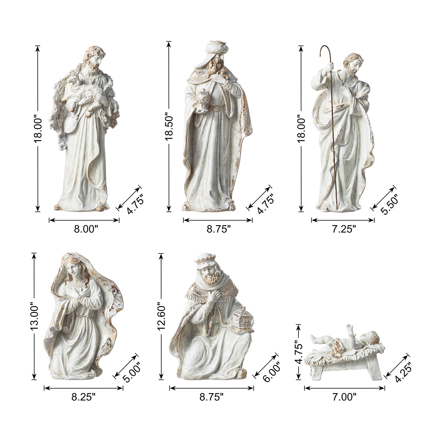 Glitzhome Ivory/Gold Resin Nativity Figurine Nativity Set
