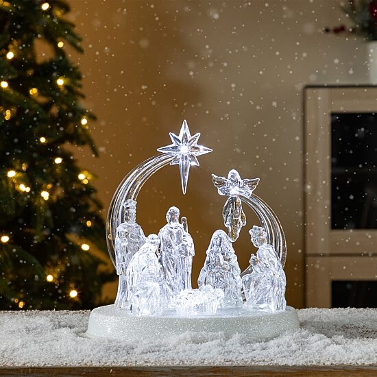 Glitzhome 9"L Christmas Lighted Acrylic Tabletop Nativity Scene Figurine Christmas Tabletop Decor