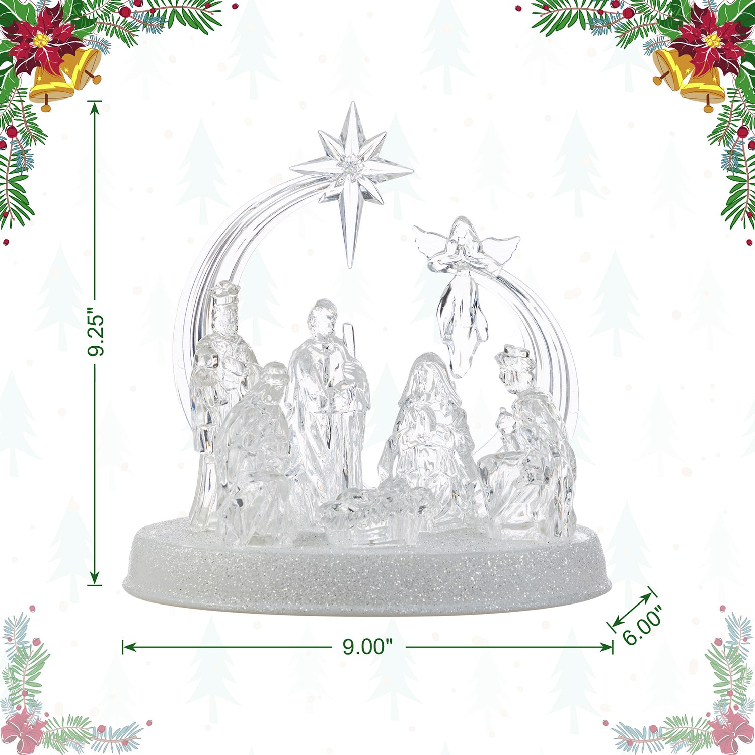 Glitzhome 9"L Christmas Lighted Acrylic Tabletop Nativity Scene Figurine Christmas Tabletop Decor