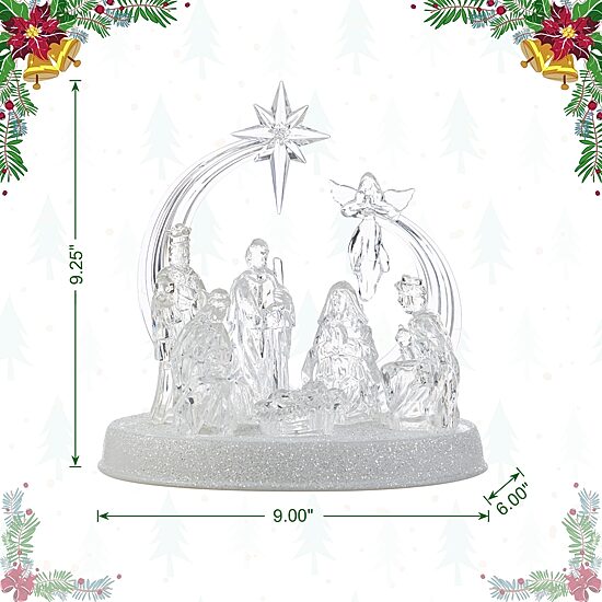 Glitzhome 9"L Christmas Lighted Acrylic Tabletop Nativity Scene Figurine Christmas Tabletop Decor