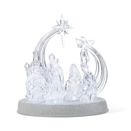 Glitzhome 9"L Christmas Lighted Acrylic Tabletop Nativity Scene Figurine Christmas Tabletop Decor
