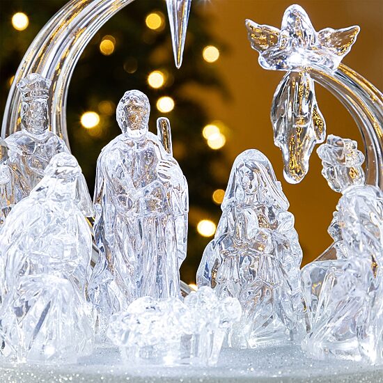 Glitzhome 9"L Christmas Lighted Acrylic Tabletop Nativity Scene Figurine Christmas Tabletop Decor