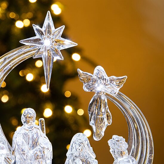 Glitzhome 9"L Christmas Lighted Acrylic Tabletop Nativity Scene Figurine Christmas Tabletop Decor