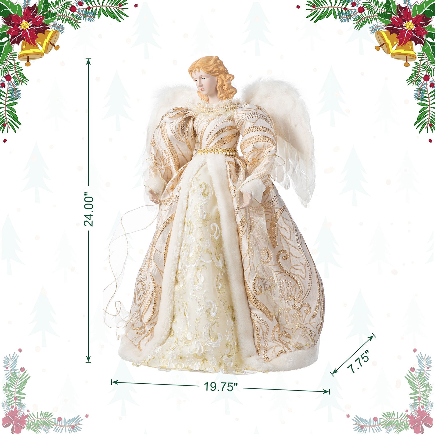 Glitzhome 24" H Faux Fur & Pvc Christmas Elegant  Angel Tree Topper Christmas Figurine