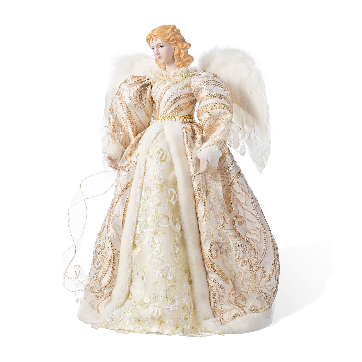 Glitzhome 24" H Faux Fur & Pvc Christmas Elegant  Angel Tree Topper Christmas Figurine