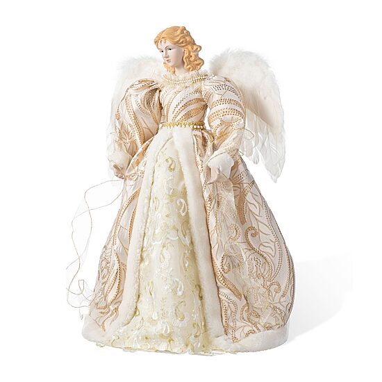 Glitzhome 24" H Faux Fur & Pvc Christmas Elegant  Angel Tree Topper Christmas Figurine