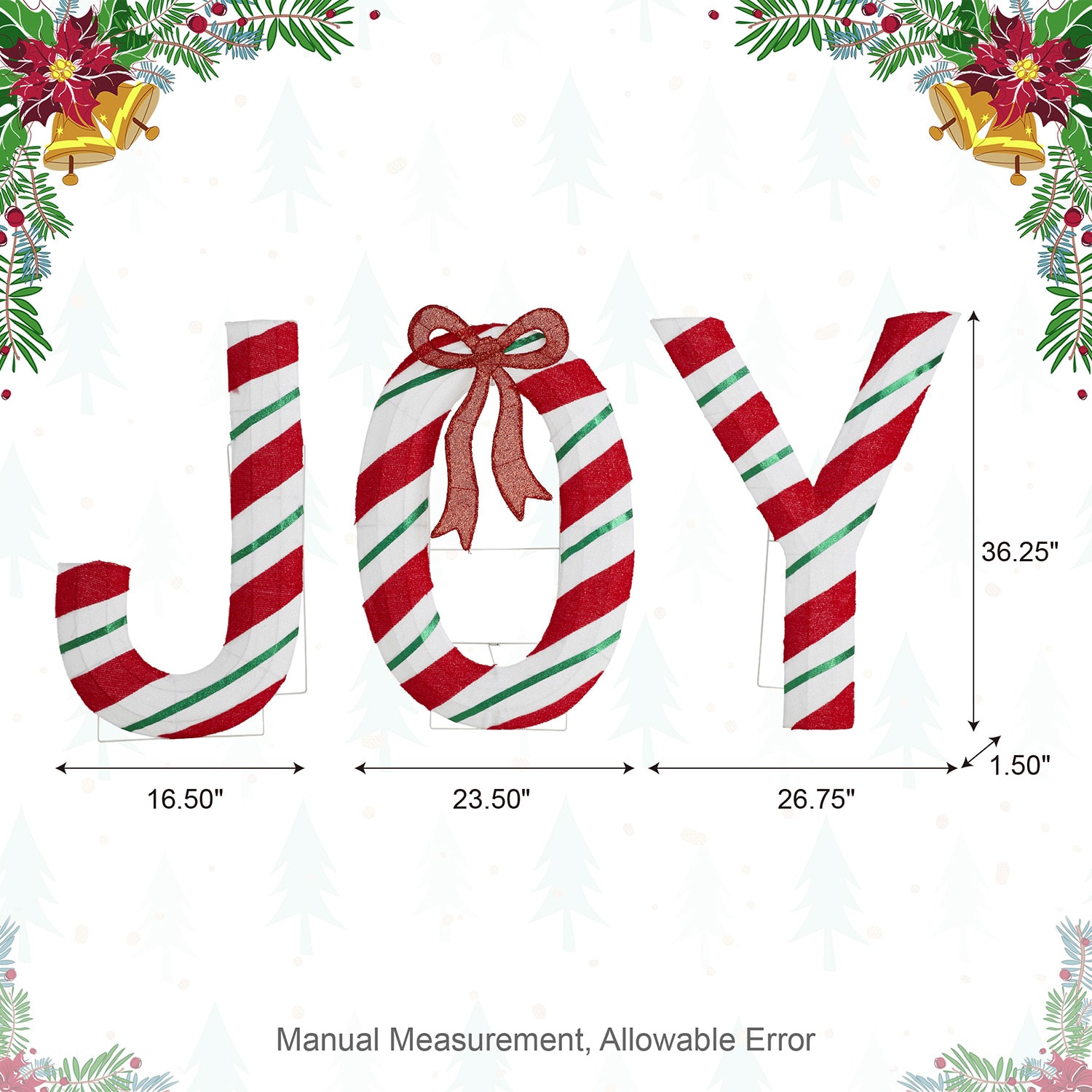 Glitzhome Lighted Christmas 2.5d Fabric Peppermint Joy Outdoor Christmas Tabletop Decor