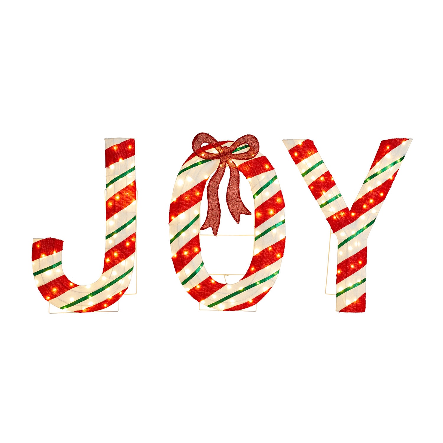 Glitzhome Lighted Christmas 2.5d Fabric Peppermint Joy Outdoor Christmas Tabletop Decor