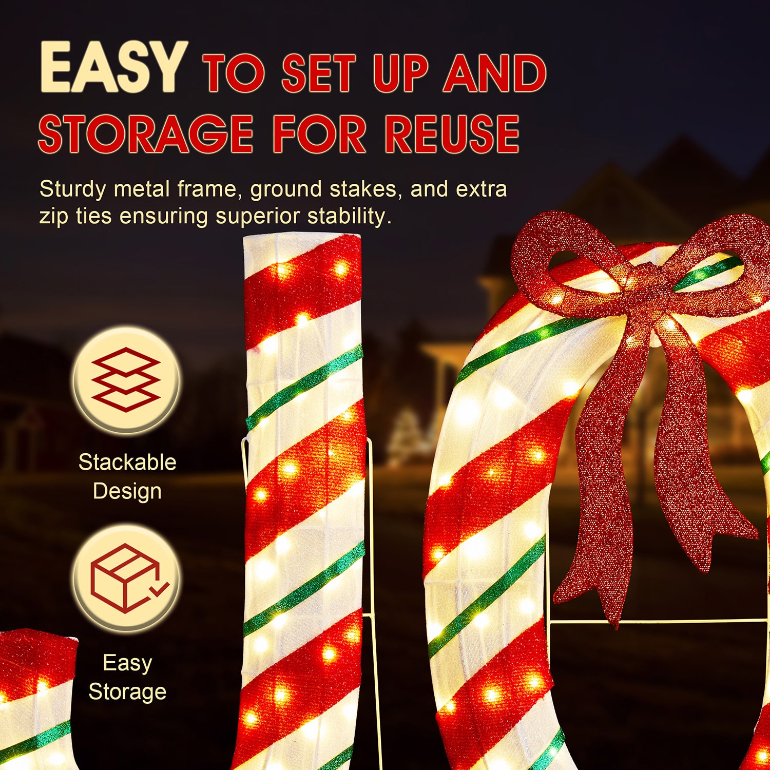 Glitzhome Lighted Christmas 2.5d Fabric Peppermint Joy Outdoor Christmas Tabletop Decor