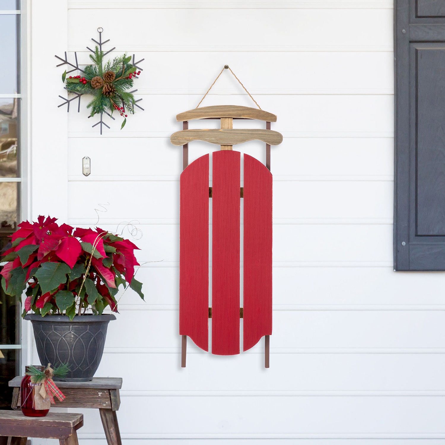 Glitzhome 35"H Wooden Red Christmas Christmas Porch Sign