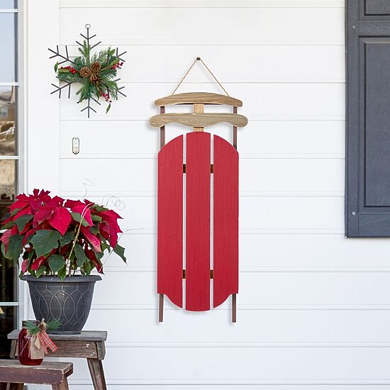 Glitzhome 35"H Wooden Red Christmas Christmas Porch Sign