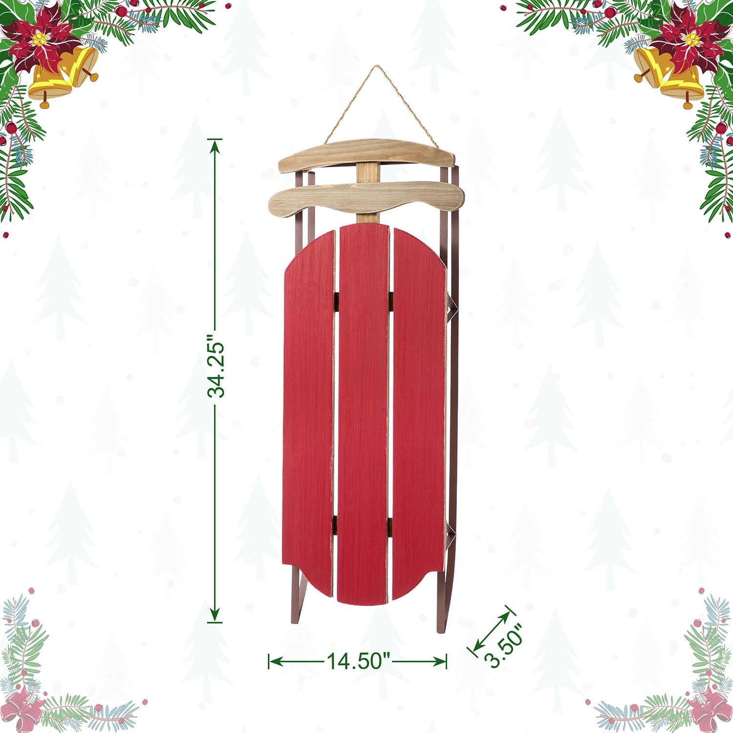 Glitzhome 35"H Wooden Red Christmas Christmas Porch Sign