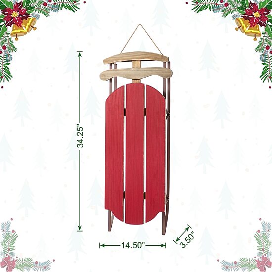 Glitzhome 35"H Wooden Red Christmas Christmas Porch Sign