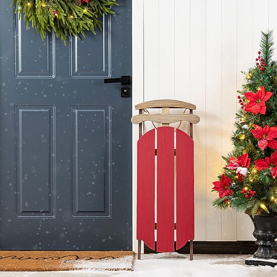 Glitzhome 35"H Wooden Red Christmas Christmas Porch Sign