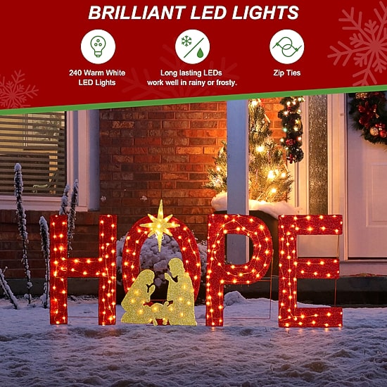 Glitzhome Lighted Christmas Fabric Nativity Hope Outdoor Christmas Tabletop Decor