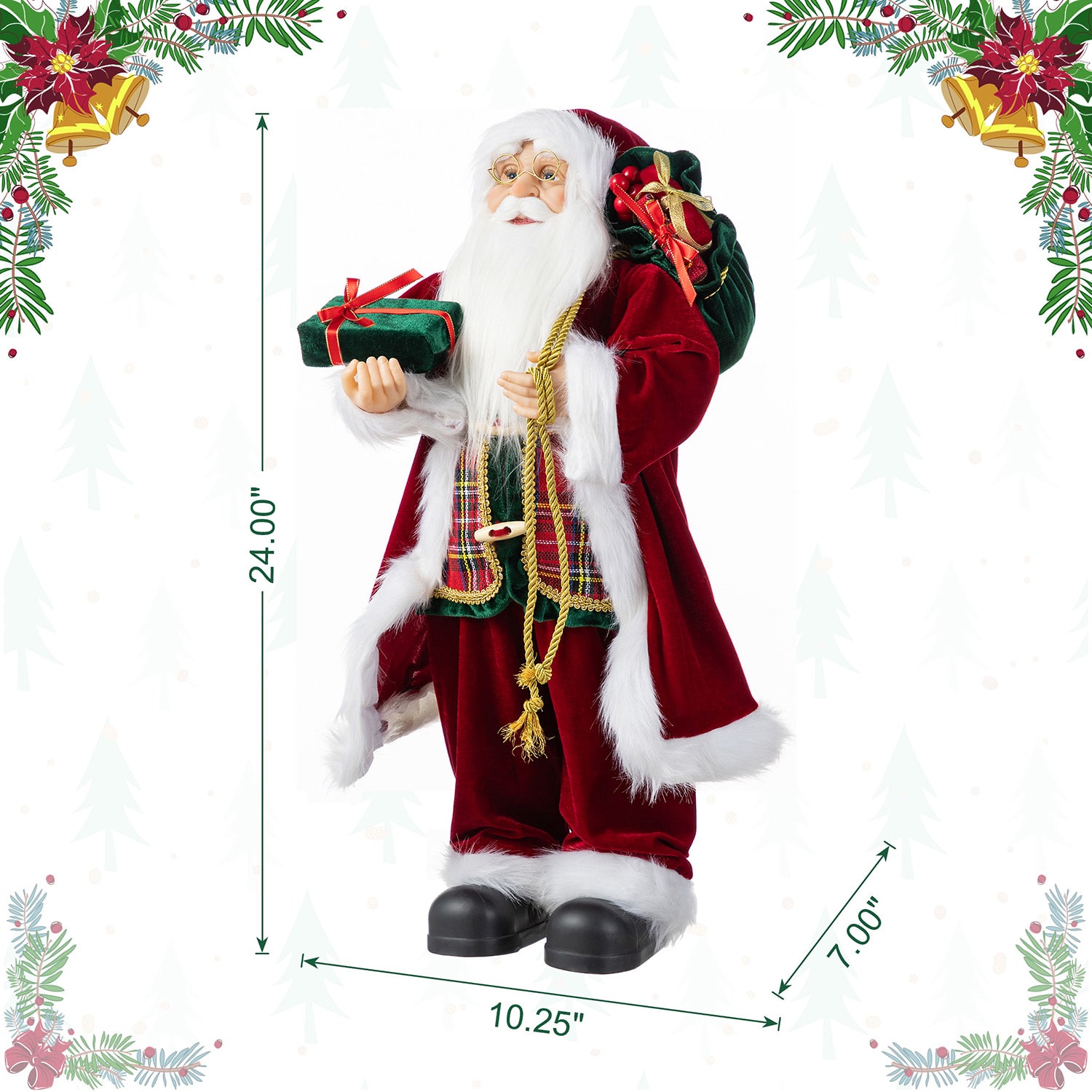 Glitzhome 24"H Faux Fur Christmas Traditional Santa Christmas Figurine