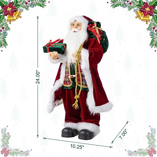 Glitzhome 24"H Faux Fur Christmas Traditional Santa Christmas Figurine