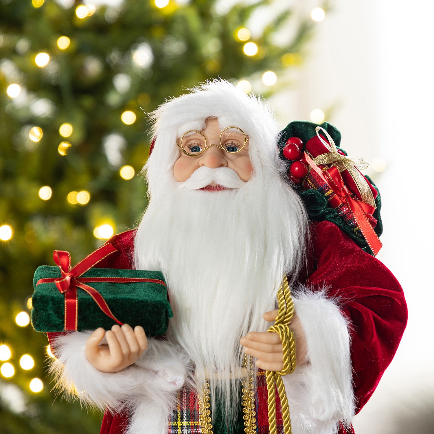 Glitzhome 24"H Faux Fur Christmas Traditional Santa Christmas Figurine