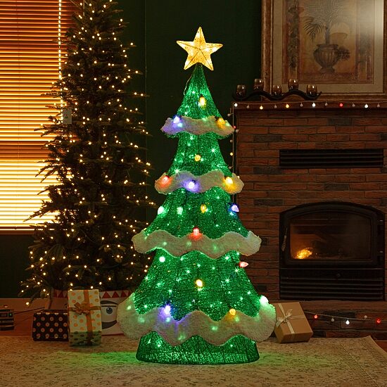 Glitzhome 75"H Lighted 3d Mesh Christmas Tree Christmas Tabletop Decor