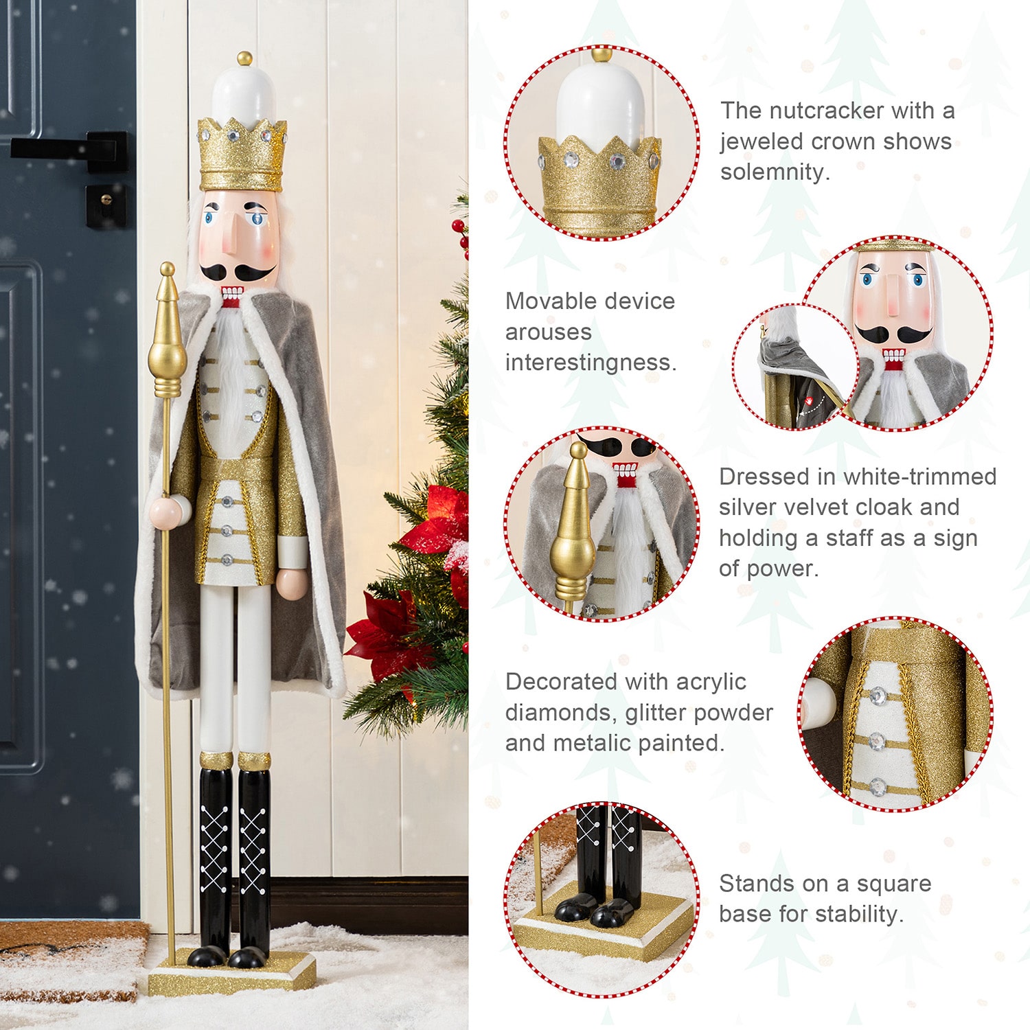 Glitzhome 42"H Wooden Christmas Gold Dressed King Wood Christmas Nutcracker