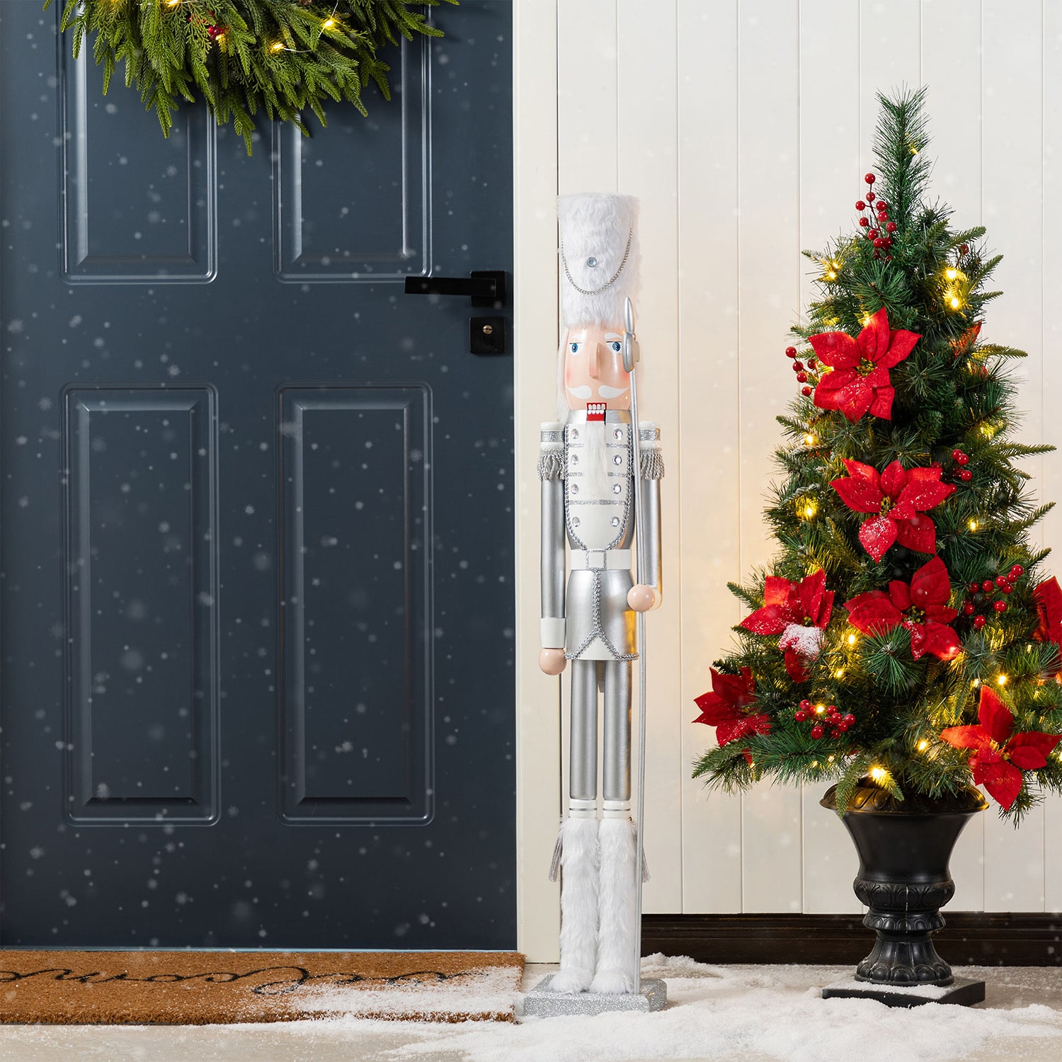Glitzhome 42"H Wooden Christmas Silver Dressed Soldier Wood Christmas Nutcracker