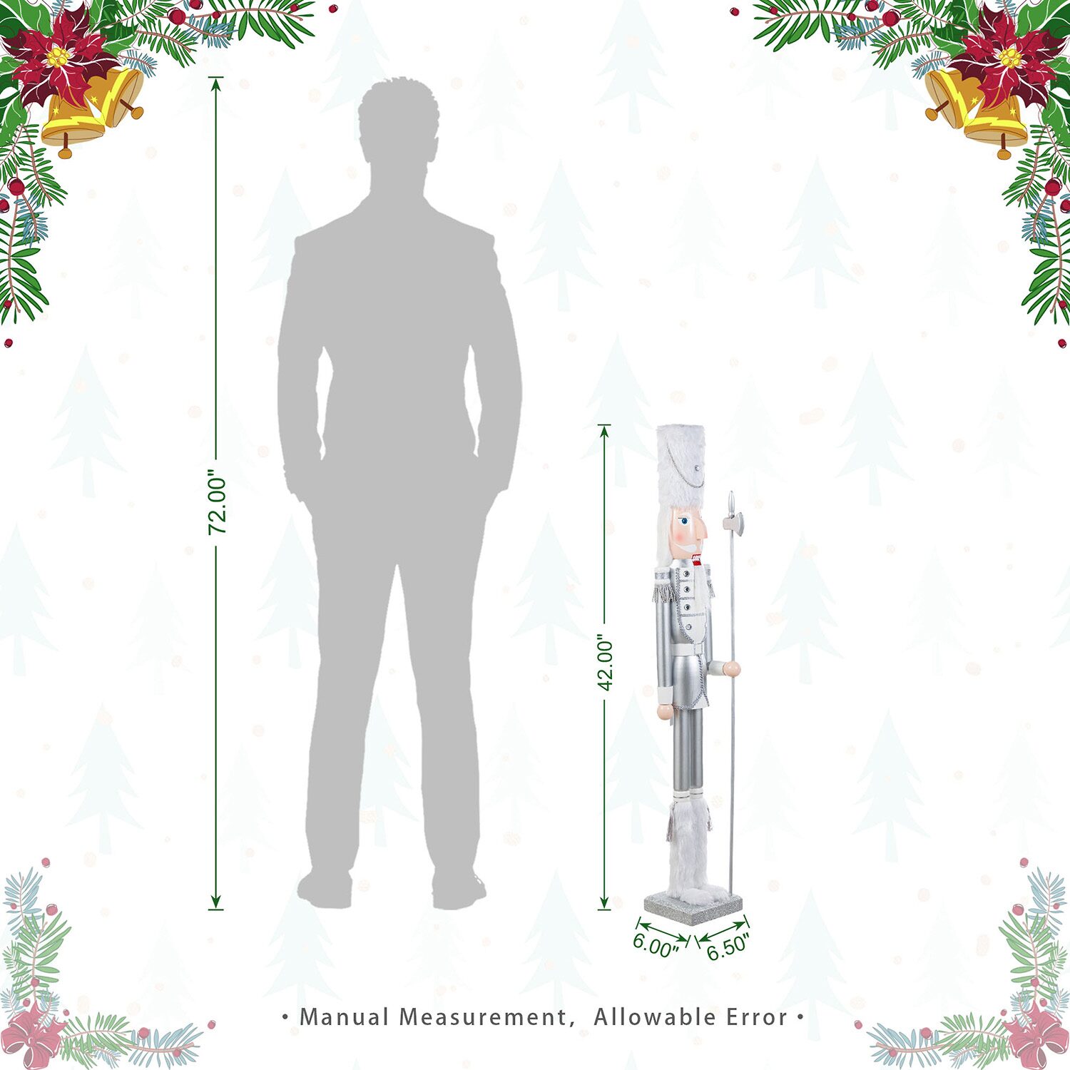 Glitzhome 42"H Wooden Christmas Silver Dressed Soldier Wood Christmas Nutcracker