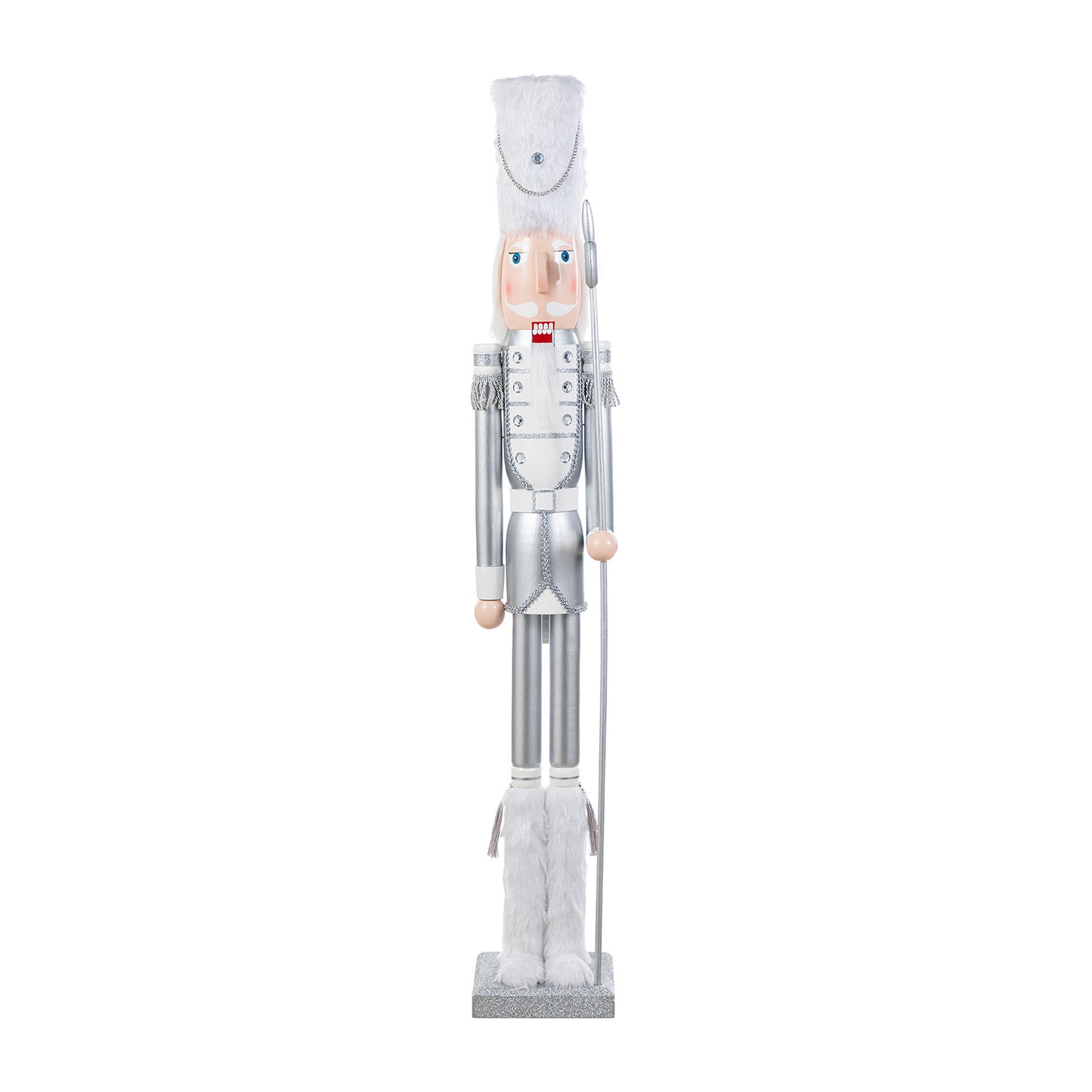Glitzhome 42"H Wooden Christmas Silver Dressed Soldier Wood Christmas Nutcracker