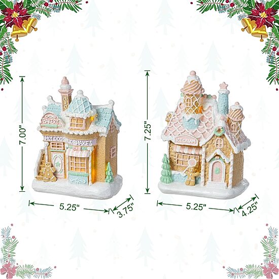 Glitzhome 7"H Christmas Macaron Resin Village Christmas Tabletop Decor
