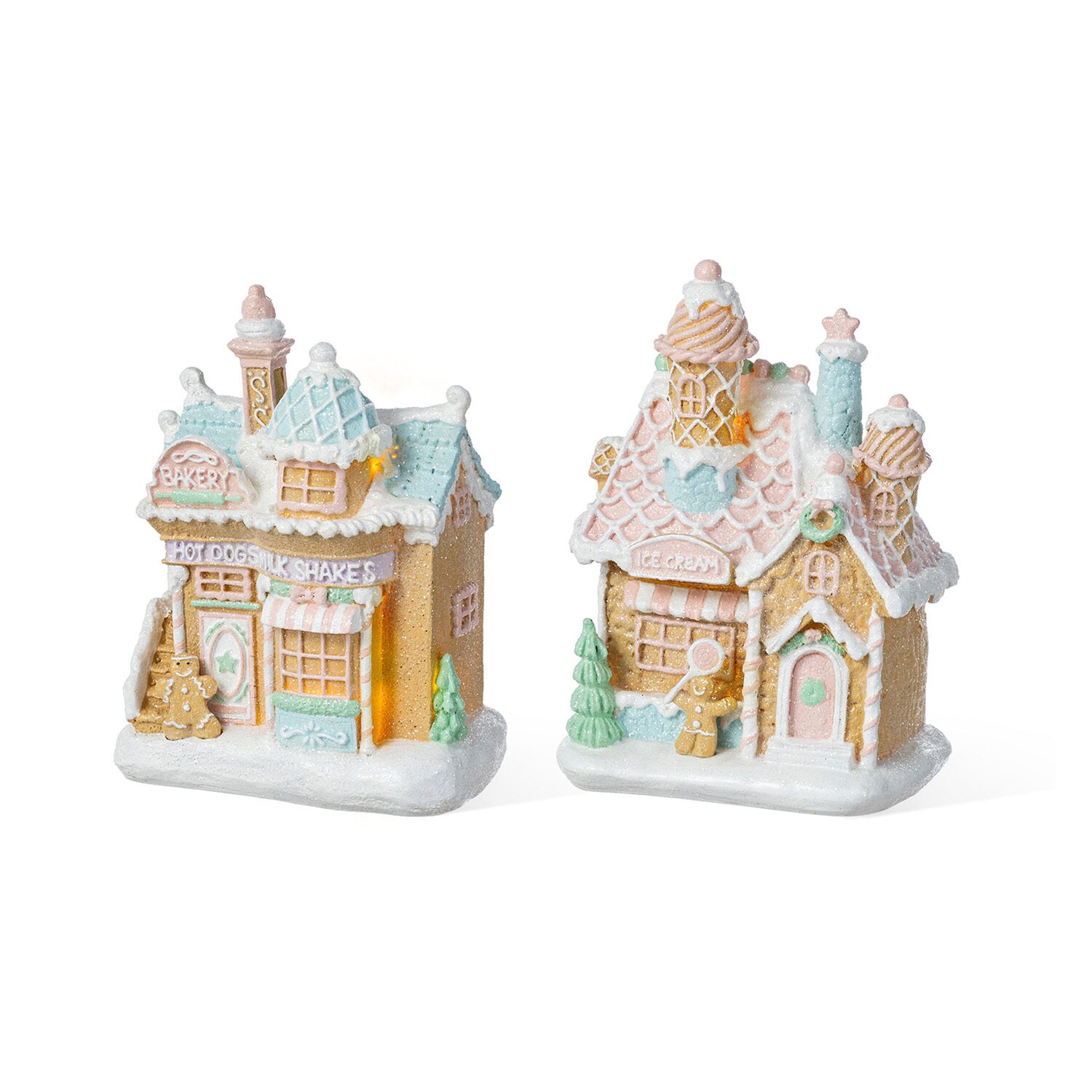 Glitzhome 7"H Christmas Macaron Resin Village Christmas Tabletop Decor