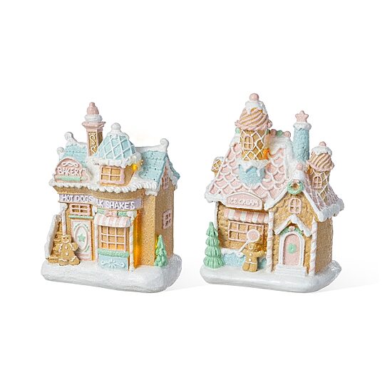Glitzhome 7"H Christmas Macaron Resin Village Christmas Tabletop Decor