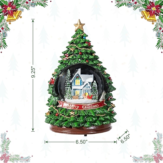 Glitzhome Christmas Resin Lighted Musical Snowflakes Christmas Tree Waterglobe Christmas Tabletop Decor
