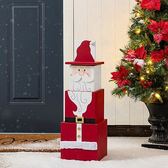 Glitzhome 25"H Christmas Santa And Nutcracker  Wood Reversible Boxed Christmas Porch Sign