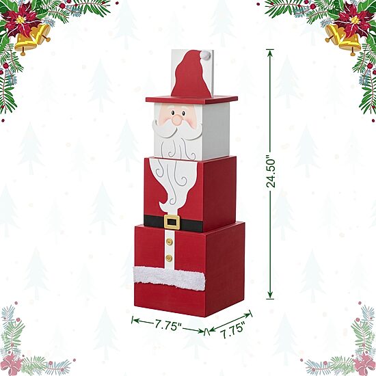 Glitzhome 25"H Christmas Santa And Nutcracker  Wood Reversible Boxed Christmas Porch Sign