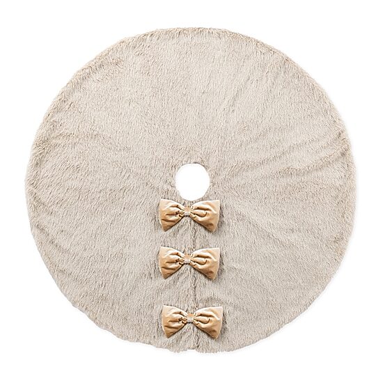 Glitzhome 48"D Reversible Faux Fox Fur/Korean Fleece Christmas Tree Skirt