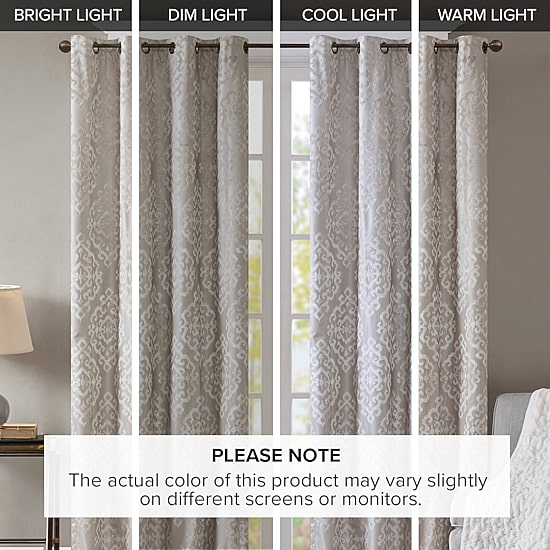 Madison Park Elysia Knitted Jacquard Damask Grommet Top Energy Saving 100% Blackout Single Curtain Panel