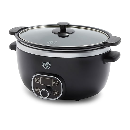 GreenLife Cook Duo Healthy Ceramic Nonstick 6QT Slow Cooker, PFAS-Free, Digital Timer, Dishwasher Safe Parts
